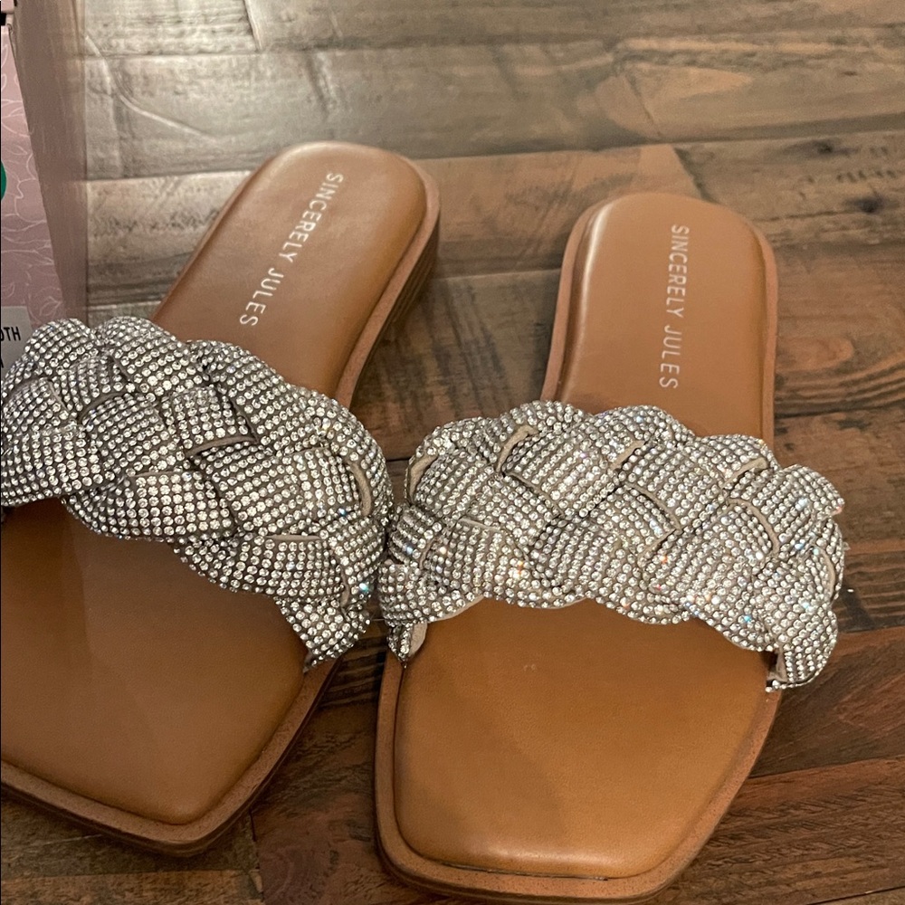 Sincerely Jules Silver rhinestone Braided Sandals NIB